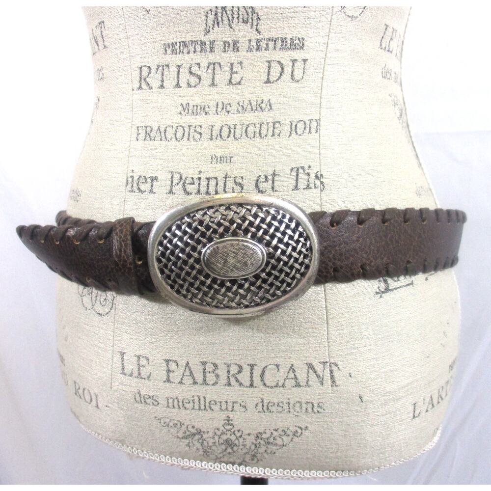Sandy Duftler Designs Brown Leather Large Buckle Western Style Belt Large